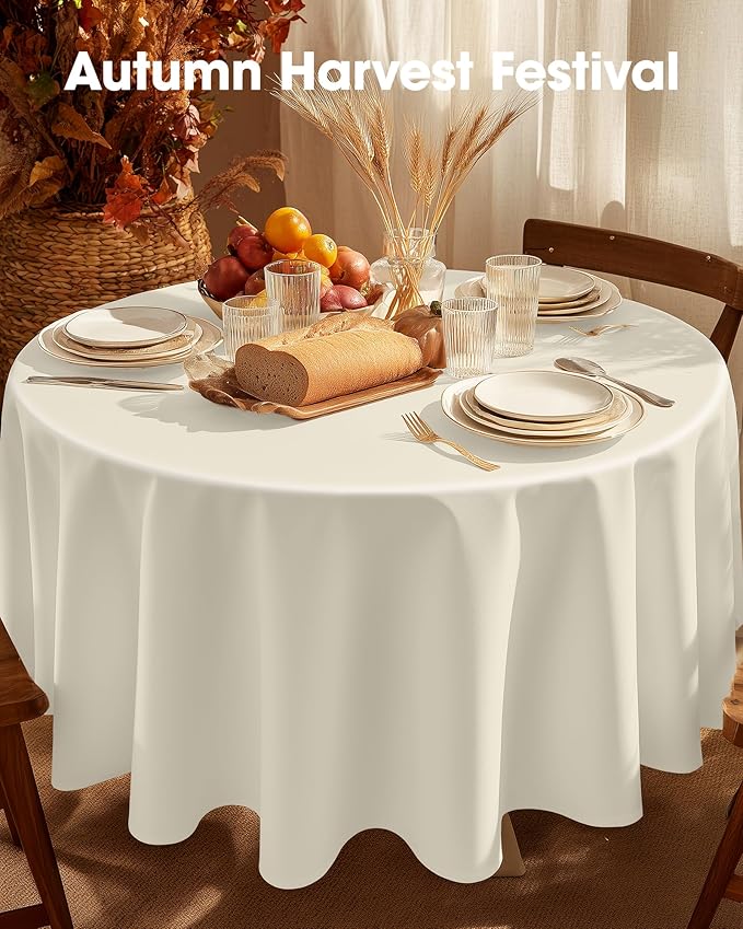 Pureegg Plastic Table Cloth Disposable 10 Pack, 84'' Round Table Cloths, Party, Wedding, Thanksgiving Decorations, Fall Tablecloths, Round, Beige Plastic Cover, Leakproof & Sturdy, Cream, Ivory