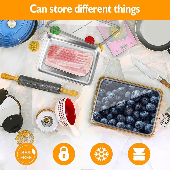 2 Pcs Cheese Container | Deli Meat Storage for Refrigerator, Stainless Steel Luncheon Meat Storage with Lid Containers for Fridge, Food Container for Kitchen