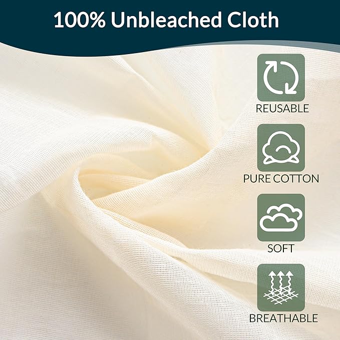 10-Pack Cheesecloth, 20x20 Inch Hemmed Cheese Cloth for Straining, Reusable Unbleached Cotton Strainer for Cooking, Baking, Juicing, and Cheese Making (Grade 100)