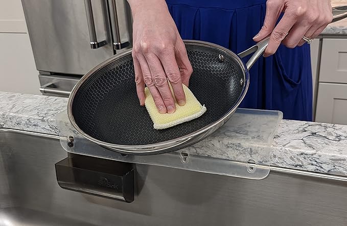 SiliSink Silicone Edge Guard for Kitchen Sink - Fits 3.75” - 4” Wide - The Original Silicone Sink Edge Protector with Sponge Caddy - Splash Guard, 14” Frosted Matte