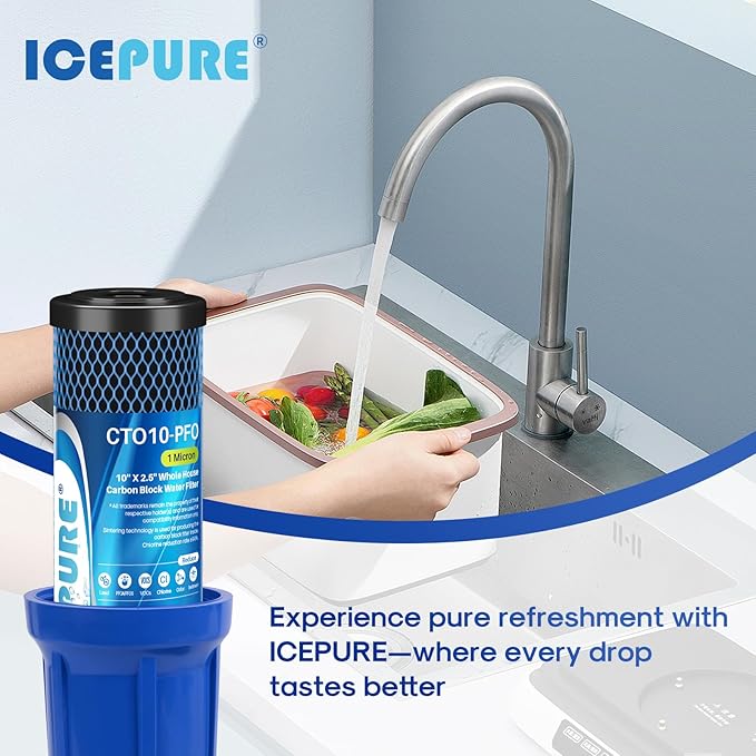 ICEPURE 1 Micron 10" x 2.5" Whole House PFOA/PFOS Carbon Water Filter Cartridge Replacement for DuPont WFPFC8002, WFPFC9001, SCWH-5, WHCF-WHWC, FXWTC, CBC-10, RO Unit, Pack of 3