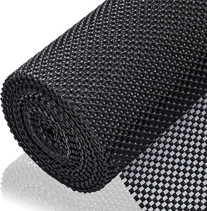 Shelf Liner for Kitchen Cabinet, Drawer Liners Non Slip Non Adhesive Thick Mat, Breathable Dresser Pantry Bathroom Protector, Black, 18" x 240"