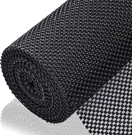 Shelf Liner for Kitchen Cabinet, Drawer Liners Non Slip Non Adhesive Thick Mat, Breathable Dresser Pantry Bathroom Protector, Black, 12" x 240"