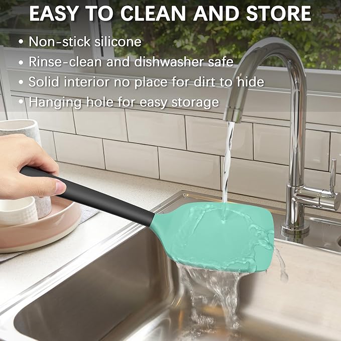 Coukre 2 Pack Silicone Spatula Set, High Heat Resistant, BPA Free Kitchen Spatula, Solid & Slotted Turner for Non-Stick Pans, Sautéing, and Flipping (2, AquaGreenBlack)