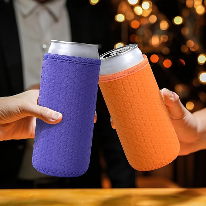 5 Pcs Insulated Slim Can Sleeve, Reusable Skinny Tall Can Cooler Sleeves, Non-slip Neoprene Beer Bottle Cover Holder for 12oz Slim Can Soda and Beer (Colorful2)