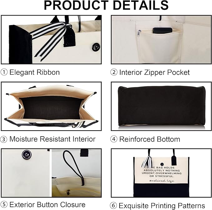 Craftique Retirement Gift for Woman, Funny Retired Cornered Tote Bag, Unique Retirement Gifts for Women Coworker Friend Bosses, Happy Retired Gift Bag for Shopping Travel Picnic, 17” x 6.7” x 12.5”