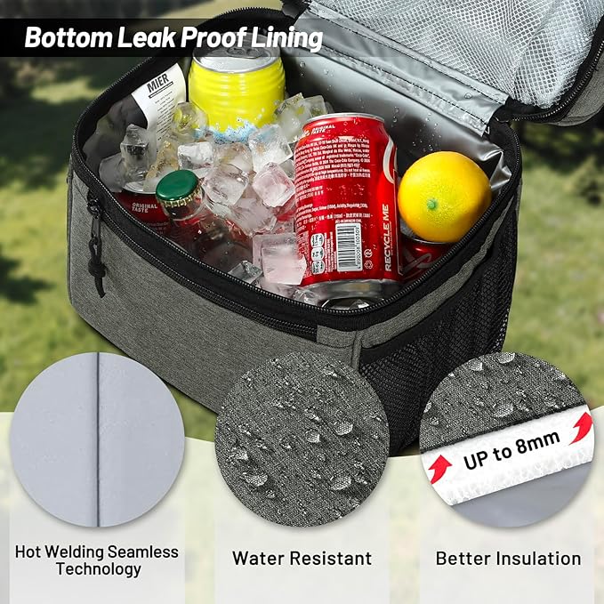 MIER Insulated Lunch Box Dual Compartment Lunch Bag Leakproof Cooler for Men Women Adult Work, Grey, Medium (Upgraded Extra-Tall Bottom Layer)
