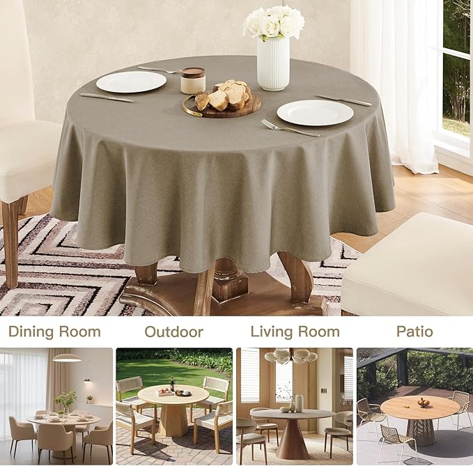 Veblandy Tablecloth Linen Textured Waterproof & Stain Resistant Table Cloth Wrinkle Free Decorative Fabric Farmhouse Table Cover for Dining/Party/Buffet/Wedding, 60 x 60 Inch, Mocha