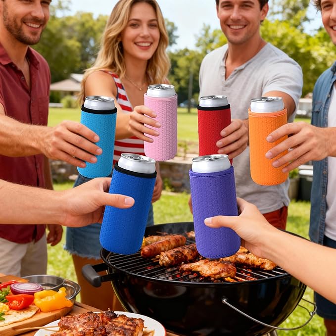 5 Pcs Insulated Slim Can Sleeve, Reusable Skinny Tall Can Cooler Sleeves, Non-slip Neoprene Beer Bottle Cover Holder for 12oz Slim Can Soda and Beer (Colorful2)