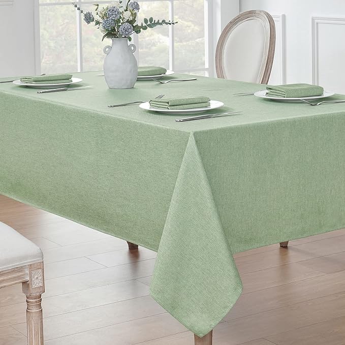 Veblandy 2 Pack Rectangle Tablecloth, 60x84 inch, Water Resistant Wrinkle Free Linen Textured Table Cloth Washable, Decorative Fabric Table Cover for Dining, Party and Camping, Sage Green