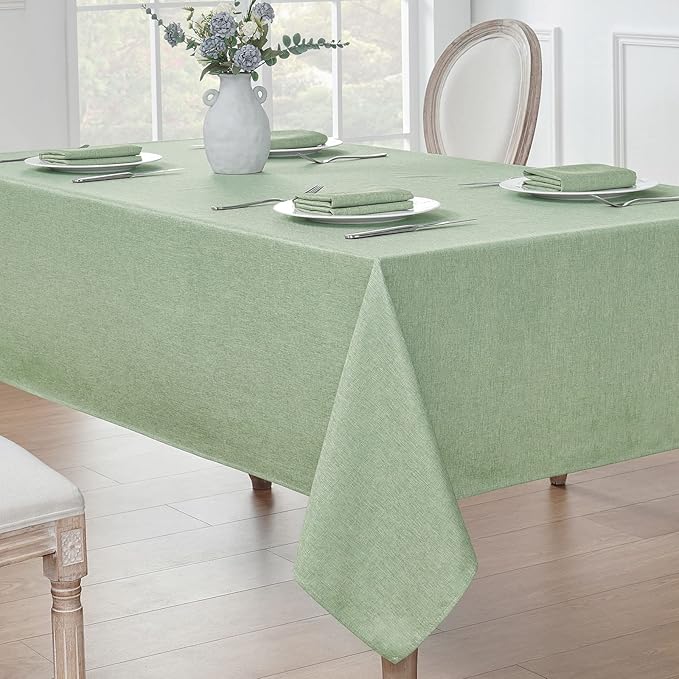 Veblandy Rectangle Tablecloth Linen Textured Waterproof & Stain Resistant Table Cloth Wrinkle Free Decorative Fabric Farmhouse Table Cover for Dining/Party/Buffet/Wedding, 60 x 144 Inch, Sage Green