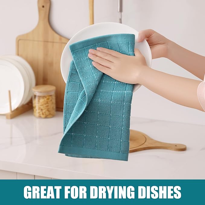 Homaxy 100% Cotton Terry Kitchen Dish Cloths, Ultra Soft and Absorbent Dish Towels for Kitchen, Suitable for Drying and Washing Dishes, 8 Pack, 12 x 12 Inches, Lake Blue