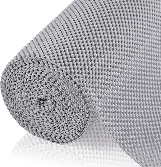 Shelf Liner for Kitchen Cabinet, Drawer Liners Non Slip Non Adhesive Thick Mat, Breathable Dresser Pantry Bathroom Protector, Grey, 12" x 240"