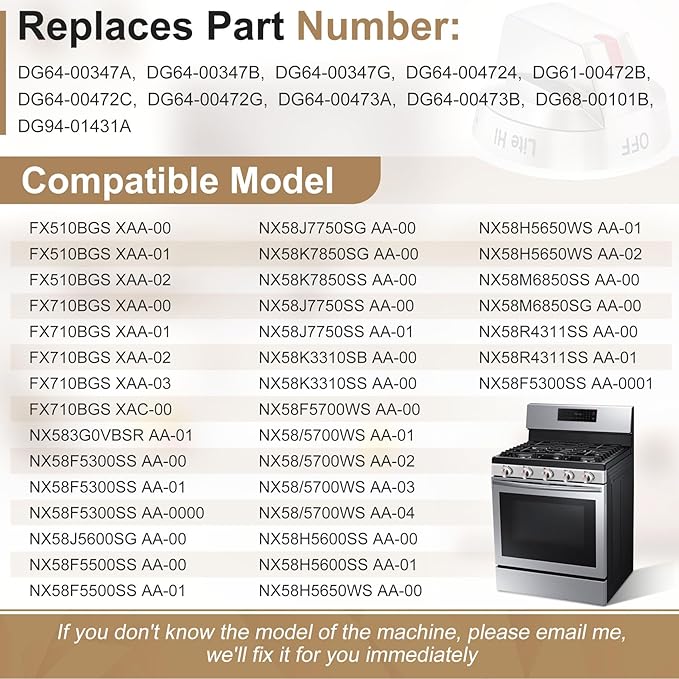 DG64-00473A Upgraded Gas Stove Knobs Compatible with Samsung Range Stove Knobs Replacements Nx58f5700ws Nx58h5600ss Nx58h5650ws Nx58j7750ss (1pcs)