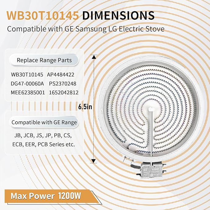 Upgraded WB30T10145 5.5" Single Radiant Surface Element Compatible with GE Samsung and LG Electric Range, DG47-00060A 1652042812 Range Oven Heating Element Replace PS2370248