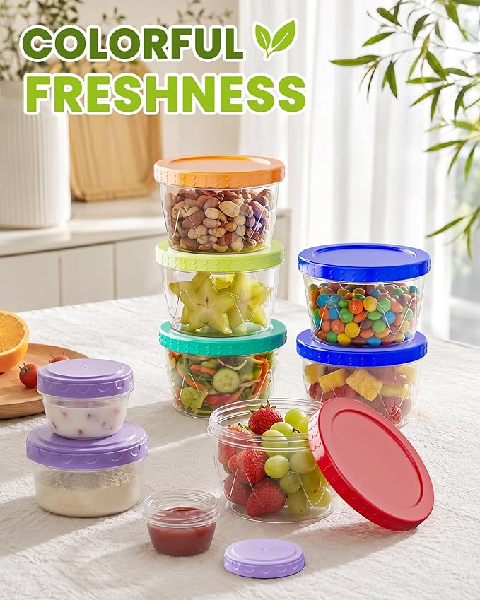 9 Pack- 17/10/5/2.7oz Reusable Freezer Storage Containers, Airtight Plastic Food Sauce Salad Dressing Storage Containers with Twist Top Lids, BPA Free, Stackable, Leakproof, Microwave/Dishwasher Safe