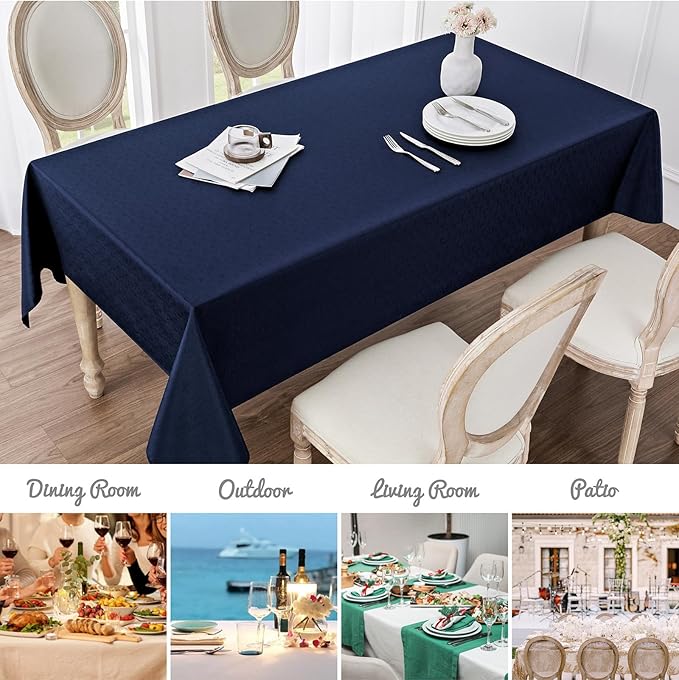 Veblandy 2 Pack Rectangle Tablecloth, 60x104 inch, Water Resistant Wrinkle Free Linen Textured Table Cloth Washable, Decorative Fabric Table Cover for Dining, Party and Camping, Navy Blue