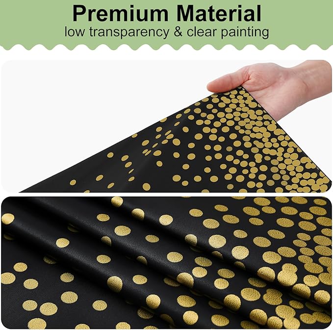 misaya 3 Packs Dot Disposable Table Cloth, 54 x 108 Inch Waterproof Plastic Tablecloth, Rectangle Gold Dots in Black Table Covers for Picnic, Birthday, Party