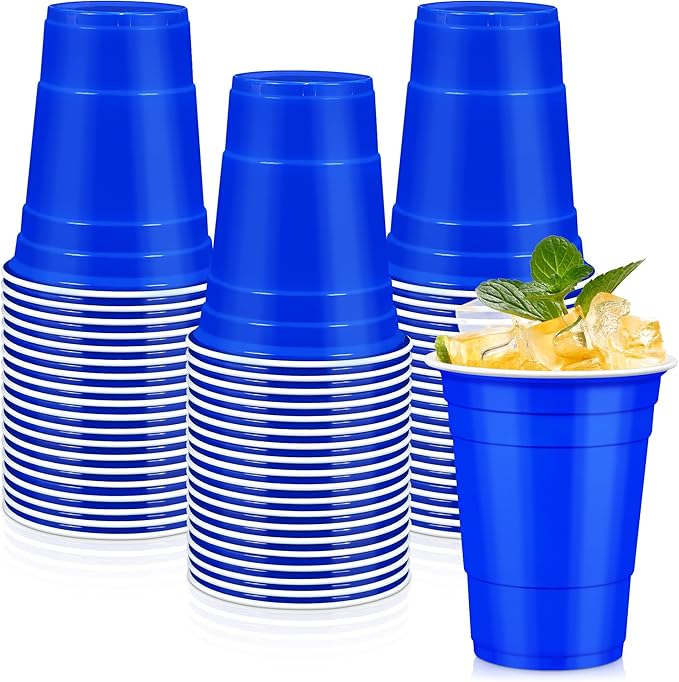 LANLISA 100 Dark Blue Plastic Cups, 16 oz Disposable Cups, Drinking Cups For Party Supplies