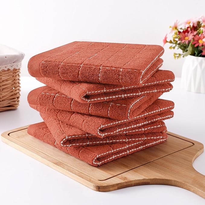 Homaxy 100% Cotton Terry Kitchen Dish Cloths, Ultra Soft and Absorbent Dish Towels for Kitchen, Suitable for Drying and Washing Dishes, 6 Pack, 12 x 12 Inches, Rust