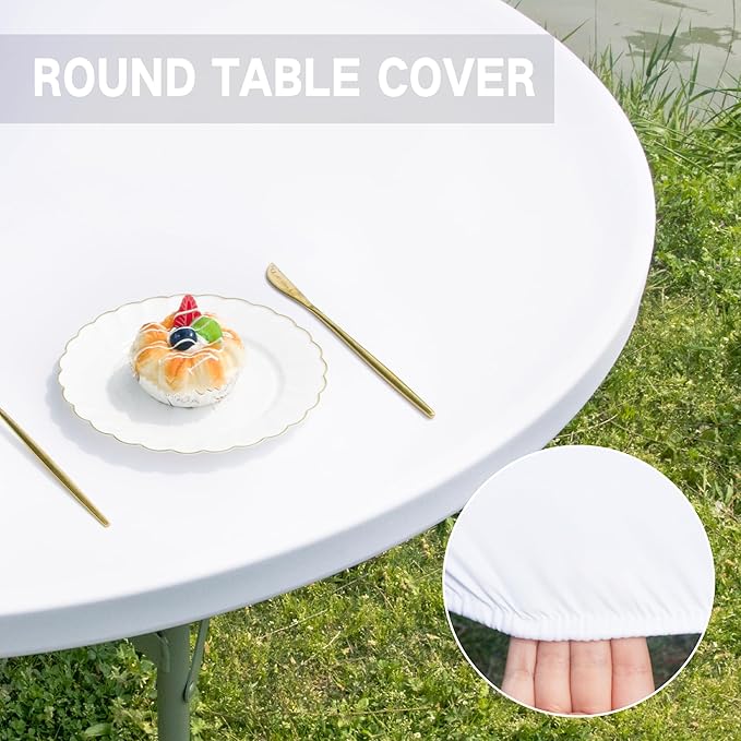 Round Fitted Table Cover Elastic Tablecloth 5ft Stretch Spandex Table Top Cover for Dining Indoor Outdoor Party White 60 Inch