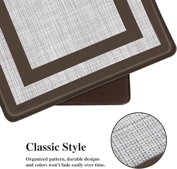Mattitude Kitchen Mats Set of 2 Cushioned 0.47 inch Thick Rugs Non-Skid Waterproof Mats and Ergonomic Comfort Standing for Floor, Office, Sink,Laundry,Chocolate