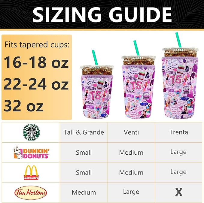 YR Reusable Neoprene Insulator Sleeve for Iced Coffee Cups, 3 Pack Coffee Coolies sleeves for Iced & Hot Drinks, Cold Beverage Cooler Compatible with Starbucks Coffee and More (Purple)