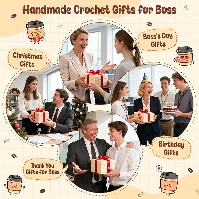 Agantree art Best Boss Birthday Gifts for Women Men Female Male Coffee Lover Leader Manager Supervisor Crochet Coffee Mug Cup Desk Office Decor for Retirement Promotion Leaving Boss Day Christmas