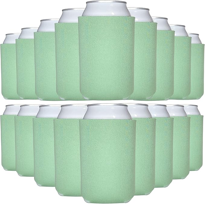 TahoeBay Bulk Blank Beer Can Cooler Sleeves (50-Pack) Sublimation Blanks for Vinyl Plain Soft Foam Can Sleeves Coolers for Soda Cans & Bottles Black, White, Assorted Solid Color (Sage)
