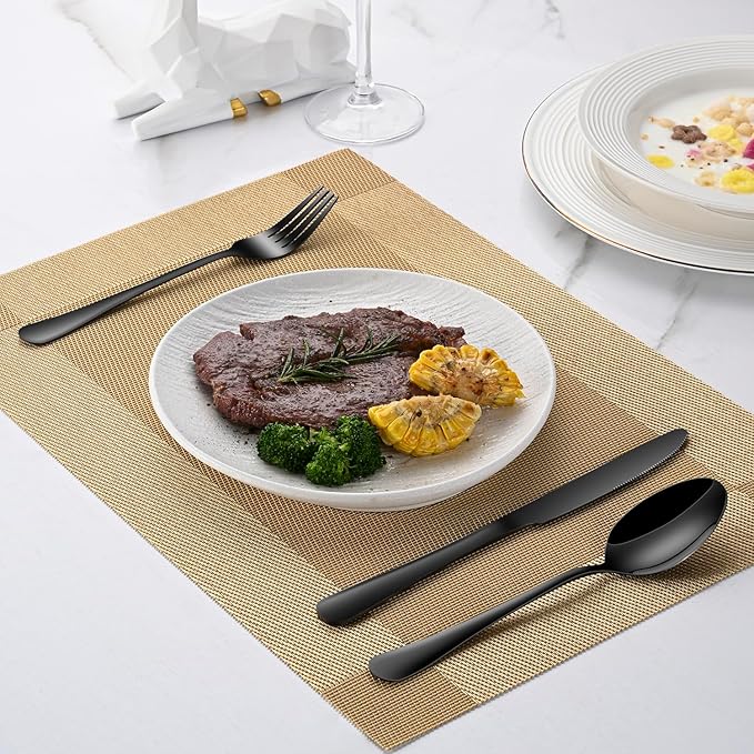 Black Soup Sooon,8 PCs 7.3 Inch Dinner Spoons,PVD Black Stainless Steel Table Spoons,Dishwasher Safe Metal Tablespoon for Home,Party or Restaurant