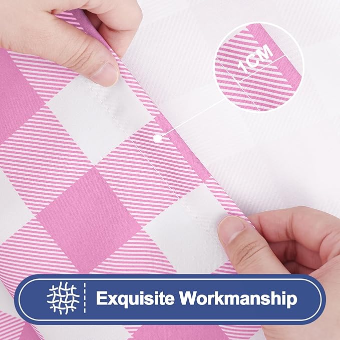 Smiry Picnic Table Cloth 2 Pack, Waterproof Elastic Fitted Tablecloths for 4FT Rectangle Tables, Washable Polyester Buffalo Plaid Tablecloth for Camping, Dining & Outdoor (Pink & White, 30" x 48")