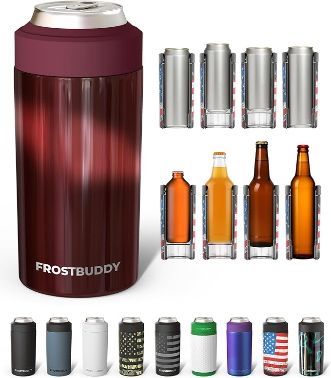 Frost Buddy Universal Can Cooler - Fits all - Stainless Steel Can Cooler for 12 oz & 16 oz Regular or Slim Cans & Bottles - Stainless Steel (Cinnamon)