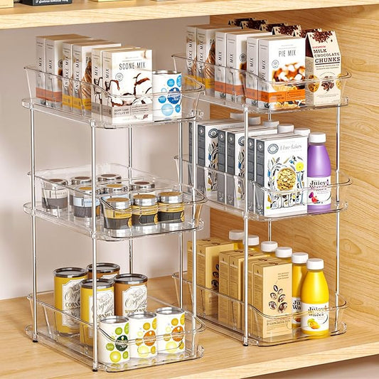 incostar 3 Tier Under Sink Organizer, Pull-Out Storage Organizer with Dividers, Ideal for Organizing Cupboard,Bathroom Vanities,Cabinet, Slide-Out Clear Storage (2 Pack 3 Tier)