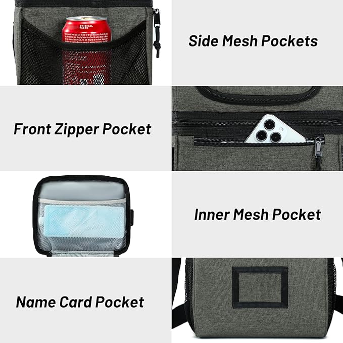 MIER Insulated Lunch Box Dual Compartment Lunch Bag Leakproof Cooler for Men Women Adult Work, Grey, Medium (Upgraded Extra-Tall Bottom Layer)