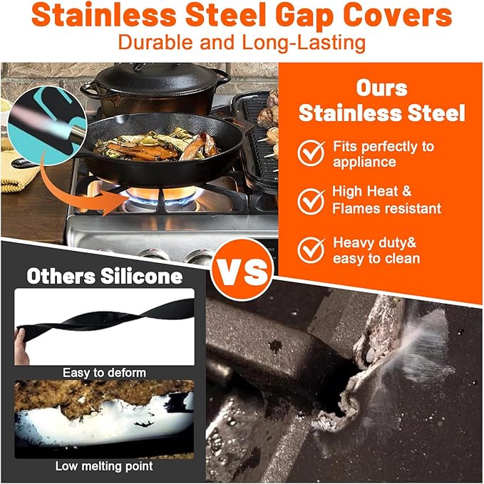 Stove Gap Covers for Electric, Oven Side Guards 2pcs, Gas Range Crack Strip, Stainless Steel Space Filler Between Stove & Counter Top, Crumb Catcher-Adjustable Len. 13.8" to 27.5", Fit 18",22",25" etc