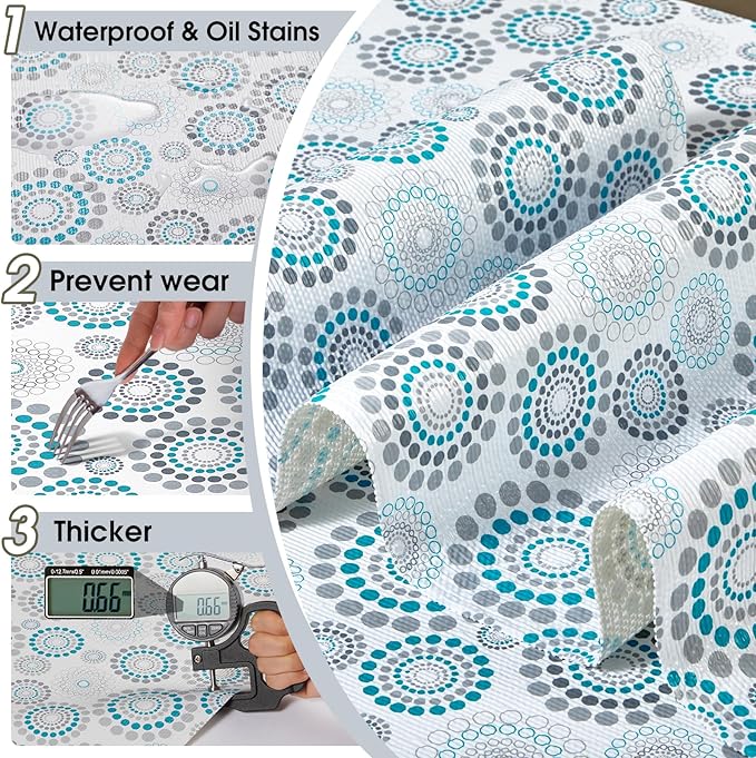 Drawer and Shelf Liner, Non-Slip Kitchen Cabinet Liners Non-Adhesive Thick Strong Grip Waterproof Washable Mats Protect Dresser Shelves Cupboard Bathroom Cabinets, Spiral, 24 in X 30 FT