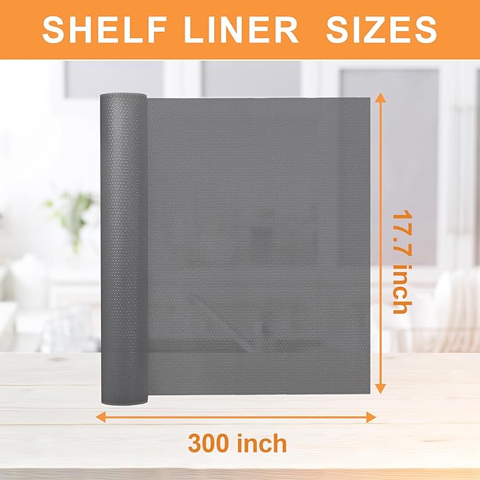 FLPMIX Kitchen Cabinet Liner 17.7-Inch: Translucent Gray Cabinet Drawer Liner - Waterproof Clear Refrigerator Shelf Mat for Pantry Cupboard 17.7" x 300"