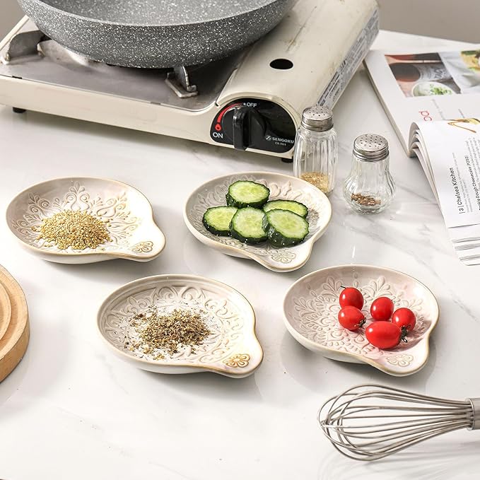 Farmhouse Ceramic Spoon Rests Holder for Kitchen Counter Stove Top (White-A2)