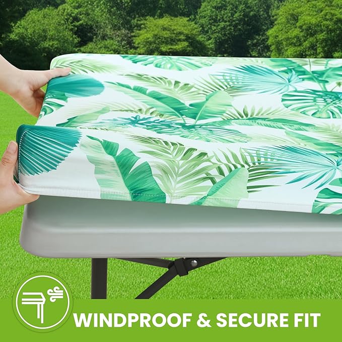 Smiry Spandex Fitted Tablecloth for 6 Foot Rectangle Tables, Washable Picnic Table Cover with Elastic, Stretch Reusable Table Cloth for Outdoor, Camping, Dining & Kitchen (Tropical, 30"x72")
