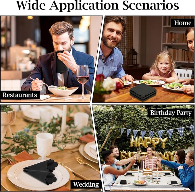 100 Pcs Cocktail Napkins, 2-Ply 5 x 5 Inches Disposable Scalloped Napkins, Thick Premium Dessert Napkins for Party, Wedding, Dinner, Birthday, Anniversary, Festival (Black)