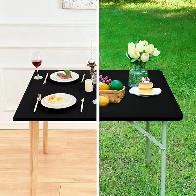 NEWISHER Fitted Rectangle Tablecloth 20 x 30 Inch Elastic Table Cloth for 2.5ft Table, Stretch Spandex Tables Cover Black Washable Polyester Top Cap Cover for Dining Picnic Camping Indoor and Outdoor