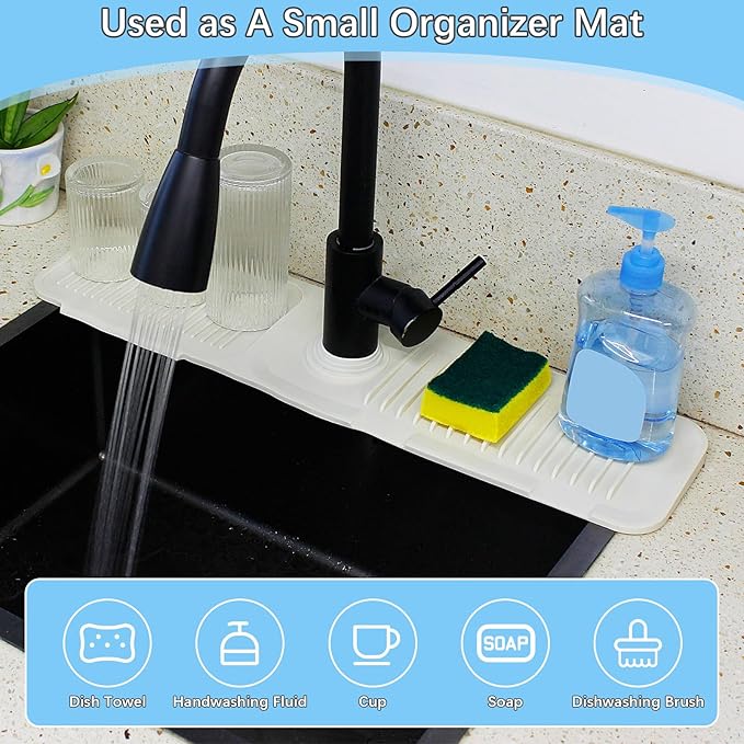 Silicone Sink Splash Guard Mat with Slanted Design,24*5.5 Inch Large Non-Slip Base,Multi-Surface Protector for Kitchen,Bathroom,Laundry,RV,Easy Clean Water Deflector Accessory(milky white)