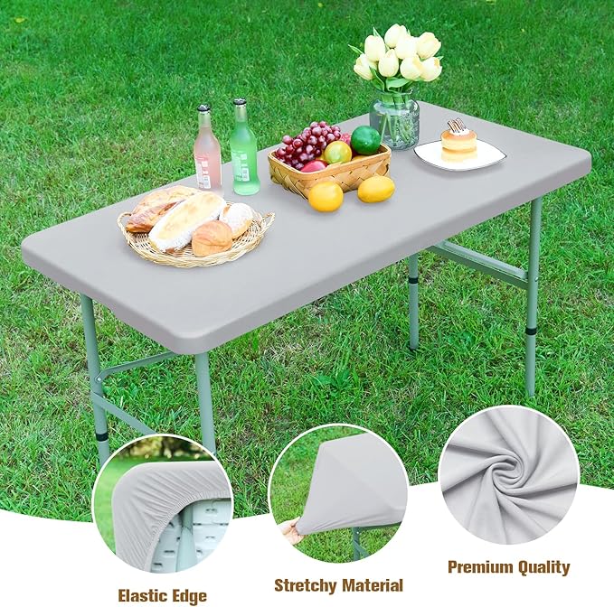 NEWISHER Fitted Rectangle Tablecloth 36 x 60 Inch Elastic Table Cloth Stretch Spandex Table Cover Silver Washable Polyester Table Top Cap Cover for Dining Picnic Camping Indoor and Outdoor