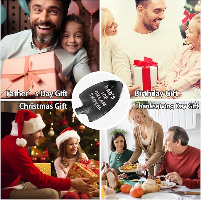 Gifts for Dad Stocking Stuffers for men dad father gifts Men Ice Cream Spoon Scoop for Ice Cream Lovers , Gifts for men Funny Engraved Stainless Steel Spoon Shovel, Birthday Fathers Gifts (Black)