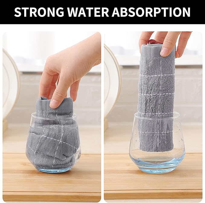 Homaxy 100% Cotton Terry Kitchen Towels(White and Light Grey, 13 x 28 Inches), Checkered Designed, Soft and Super Absorbent Dish Towels, 4 Pack