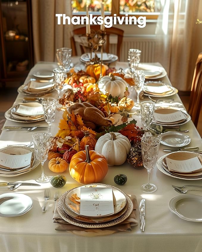 Pureegg Plastic Table Cloth Disposable 10 Pack, 54 x 108 Inch Table Cloths, Party, Wedding, Thanksgiving Decorations, Fall Tablecloths, Rectangle, Beige Plastic Cover, Leakproof & Sturdy, Cream, Ivory