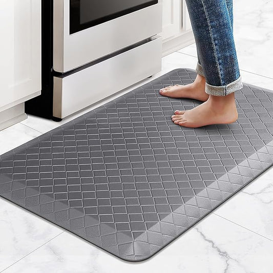 HappyTrends Kitchen Floor Mat - 4/5 Inch Thick Anti-Fatigue Kitchen Rug,Waterproof Non-Slip Kitchen Mats and Rugs Heavy Duty Ergonomic Comfort Rug for Kitchen,Office,Sink,Laundry,(22"x36", Gray)