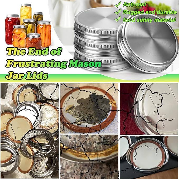 Palksky Mason Jar Lids Stainless Steel for Regular Mouth Mason Jar Lids, 4Pcs Rustproof Mason Jar Caps/Tops - Leakproof & Dishwasher Safe