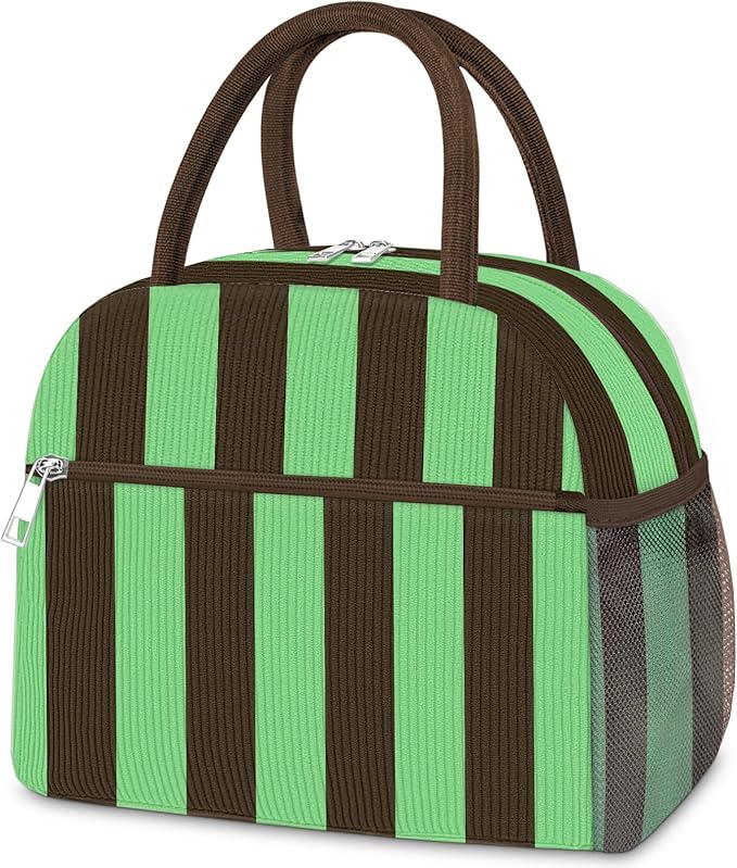 KUBYA Lunch Bag Lunch Box for Women, Cute Corduroy Insulated Reusable Work Leakproof Simple Adults Large Lunch Boxes Tote Bag Men Cooler Bag