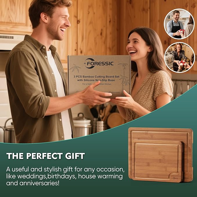 Bamboo Cutting Board Set Non Slip Feet Over Sink Carbonized Bamboo Set With Smooth Surface Knife-Friendly and Easy Storage For Kitchens Meal Prep & Serving Kitchen Gadgets（Carbonized）
